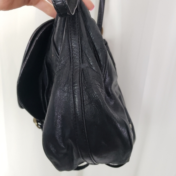 Olivia Harris black leather satchel bag multiple compartment - Picture 7 of 13